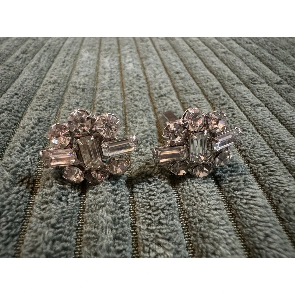 Vintage‎ Rhinestone Cuff Links Silver Tone Cocktail Party Jewelry